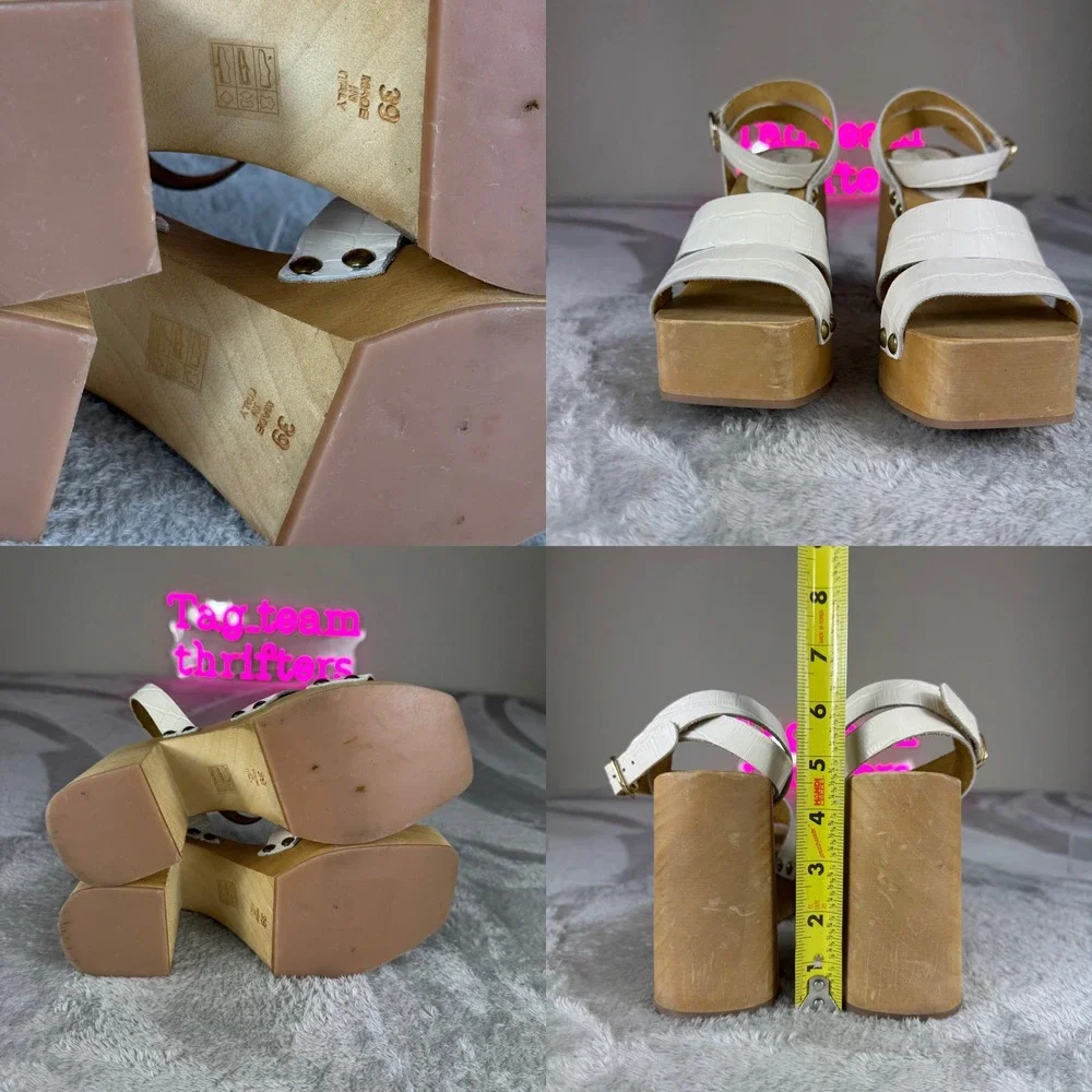Free People Culver City Platform Clog Sandals sz 39 White embossed wood chunky